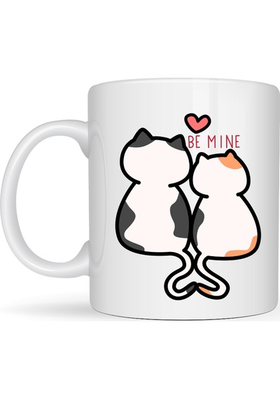 Be Mine Sevimli Kedili Porselen Kupa Model 40 Aşık Kediler Tasarımlı Sevgiliye Özel Kahve Kupası Diğer