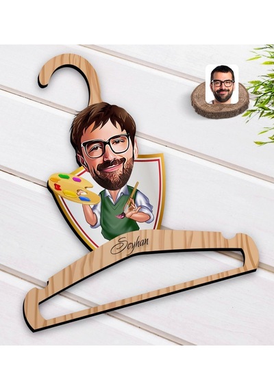 Kişiye Özel Erkek Ressam Karikatürlü Standart Boy Ahşap Elbise As (551144928)