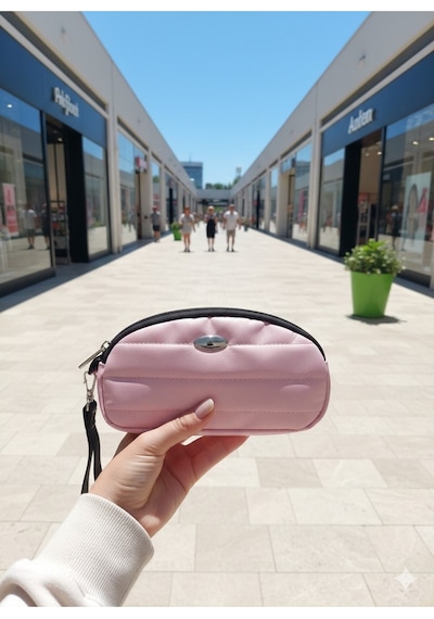 Newish Polo Portföy Stil Çift Gözlü Makyaj Ve El Çantası-dokulu Model Pembe