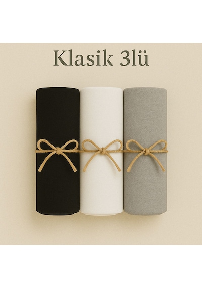 Mim Eşarp Penye Pamuksu Şal Klasik 3 Lü Set Siyah - Beyaz - Gümüş