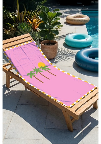 Palmiye Güneş Tropikal Plaj Havlusu - Pembe Modern Yazlık Havuz Deniz Hızlı Kuruyan Mikrofiber Havlu Çok Renkli