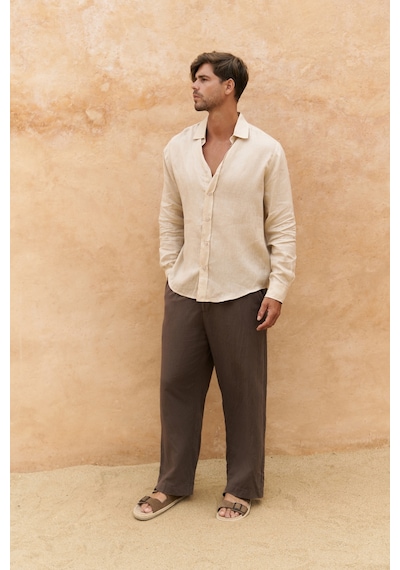 Mai Collection Mai Studios Co. Agnola Oversize Erkek Taş Keten Gömlek Taş