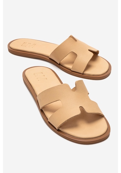 Luvishoes Bıora Koyu Bej Hakiki Deri Kadın Terlik