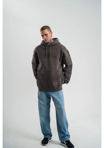 Mbb E-ticaret Erkek Nakışlı Kapüşonlu Oversize 3 İplik Pamuklu Sweatshirt Hoodie - Füme