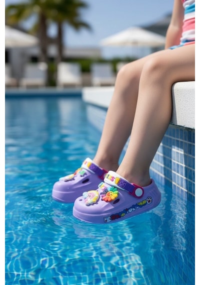Calx Kız Bebek-çocuk Tavşan Figürlü Kaydırmaz Taban Terlik Sandalet Bnt9047 Lila