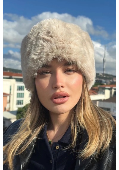 Mollycrush Bej Peluş Kalpak Şapka Suni Kürk Rus Slav Kazak Moğol Eskimo Tarzı Rahat Kadın Şapkası Bej
