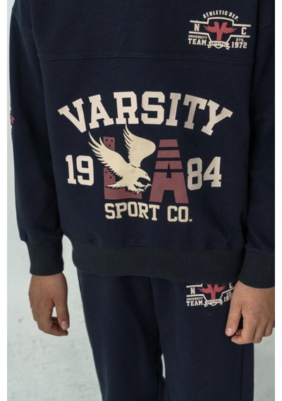 Ahengim Erkek Çocuk Varsity Baskılı Alt Üst Eşofman Takımı Ak7959 Lacivert