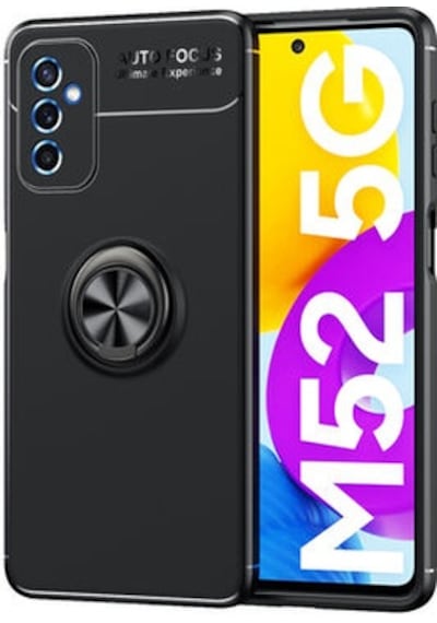 Samsung Galaxy Uyumlu M52 Kılıf Yüzüklü Sağlam Esnek Ringo Silikon Kapak Siyah
