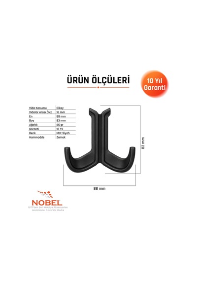 Marmaris Lüks Askı, Metal, Vestiyer Askı, 85 Gr, Dolap Askılık, Duvar Askılığı, Mat Siyah Vidalı