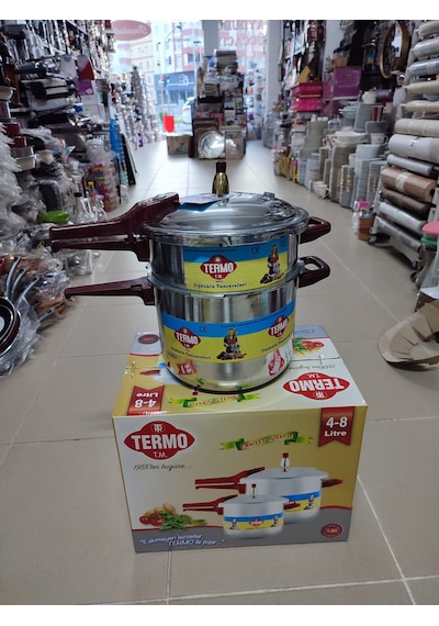 Termo Alüminyum Düdüklü Tencere 8lt Ve 4lt Tek Kapak İki Tencre Gümüş