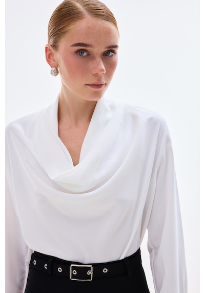 Sateen Degaje Yaka Bluz - Ekru-136736 Ekru