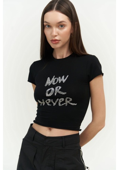 Mai Collection 2725 - Now Or Never Siyah Penye Crop Siyah