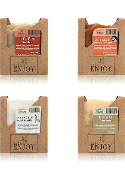 Suds Enjoy Doğal Kükürt Sabun + Bal ve Keçi Sütü Sabun + Eşek Sütlü Sabun + Bıttım Sabun 100 G