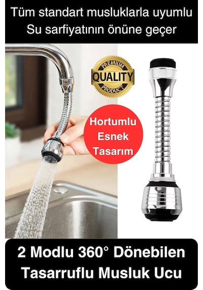 Premium 2 Modlu Hortumlu 360 Dönebilen Perlatör Başlık Mutfak Lavabo Tasarruflu Musluk Ucu Tasarım Çok Renkli