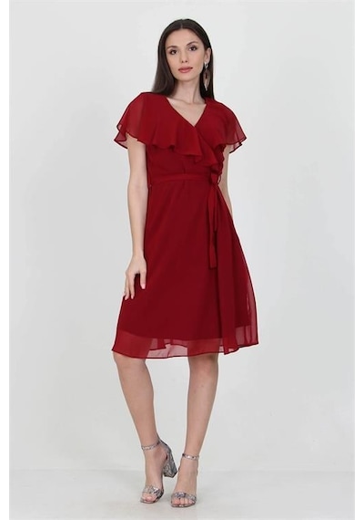 Dip Moda Kadın Şifon Mezuniyet Elbisesi Dpry8081 Bordo