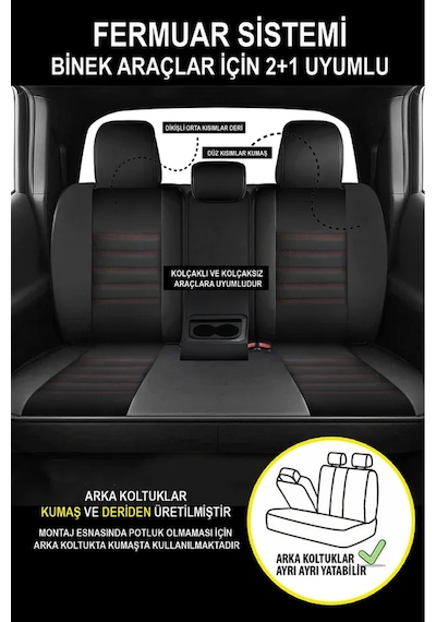 Renault Duster I Facelift 2013 1.5 Dci 85 Hp 2019 Uyumlu Stone Serisi Deri Siyah-kırmızı Oto Kılıfı Tam Set