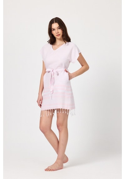 Mulberry Katya Plaj Elbisesi Tunik Pareo %100 Pamuk Pembe