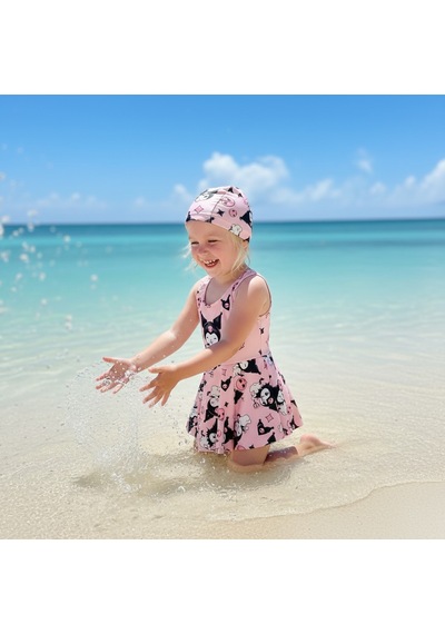 Milays Kız Çocuk Etekli Boneli Mayo Bikini Koyu Pembe