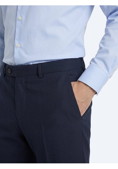 Kip Lacivert Çizgili Dokuma Fitted Fit Klasik %100 Yün Pantolon