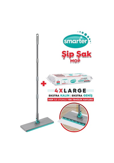 Smarter Yeni Şip Şak Mop + Yer Havlusu Otomatik El Değmeden Tüm Bezlerle Uyumlu Temizlik Seti P Gri