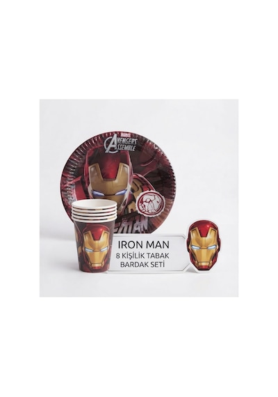 Avengers Iron Man Temalı Doğum Günü Parti Seti - 8 Kişilik Tabak Ve Bardak Seti Kırmızı Tüm Yaşlar