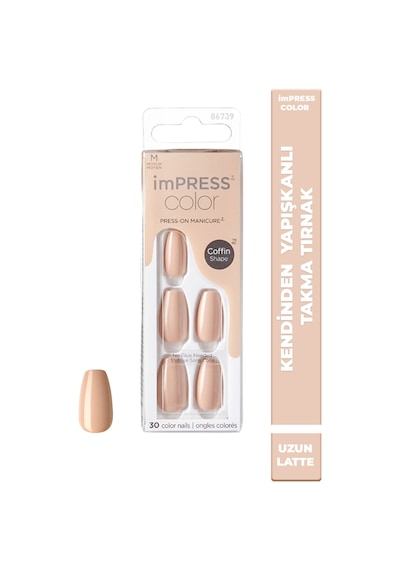 İmpress Color Kendinden Yapışkanlı Takma Tırnak Uzun Nude Latte