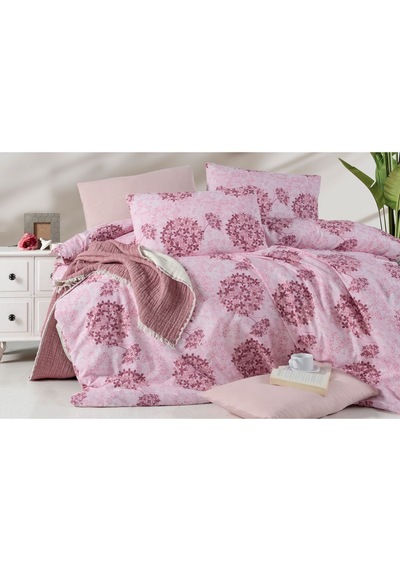 Lastikli Çarşaflı Çift Kişilik Nevresim Takımı Elegant Pink Mor Pembe Mor - Pembe