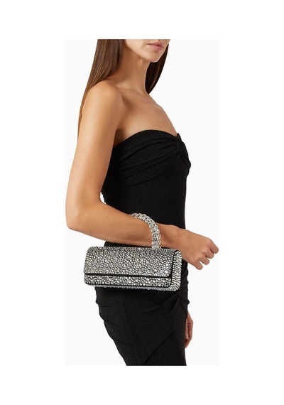 L'alingi Malika Crystal Saten Clutch Çanta, Gümüş, Kristal Üst Saplı
