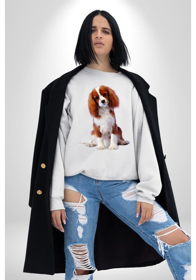 Cavalier King Charles Spaniel Unisex Beyaz Sweatshirt Beyaz