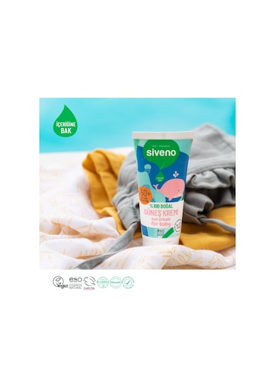 Siveno %100 Doğal Bebek Güneş Kremi Leke Karşıtı  Nemlendirici Bitkisel Vegan UVA UVB SPF 50+ 50 ML