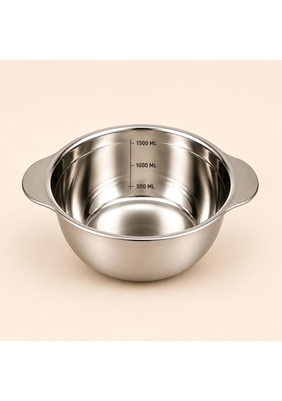 Paslanmaz Çelik 1500 Ml Ölçülü Kap 23 Cm, İç Ölçek Çizgili 1,5 Litre Karıştırma Ve Hazırlık Kabı, Çift Yan Tutamaçlı Mutfak Ölçü Kabı Çok Renkli