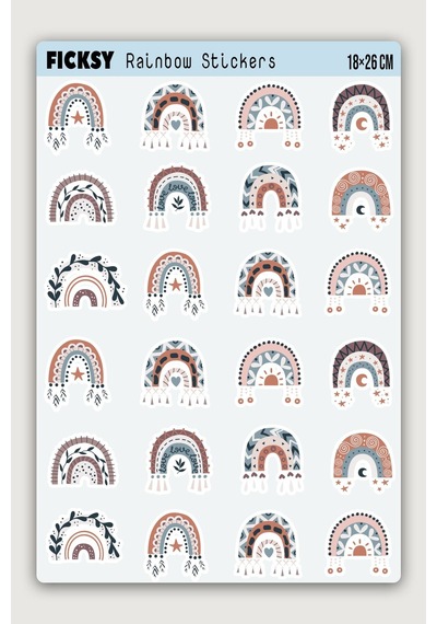 Gökkuşağı Sticker Seti - 24 Adet Etiket Çıkartma Çok Renkli