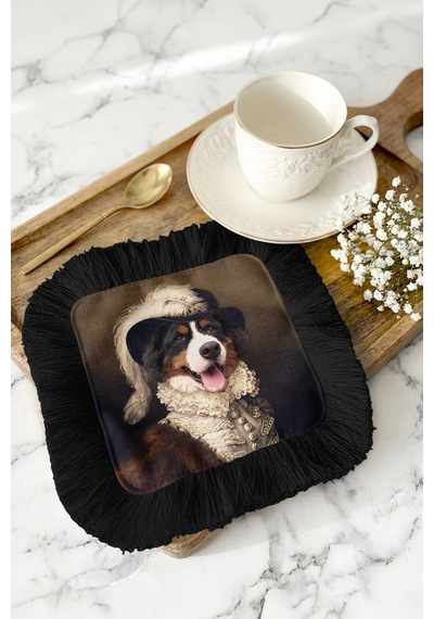 Asil Portre Köpek Saçaklı Servis Kokteyl Peçetesi - Saray Temalı Barok Siyah Bardak Altlığı Mendil Doygun Adaçayı Menekşe Asil Portre Köpek Saçaklı Servis Kokteyl Peçetesi - Saray Temalı Barok Siyah Bardak Altlığı Mendil Doygun Adaçayı Menekşe