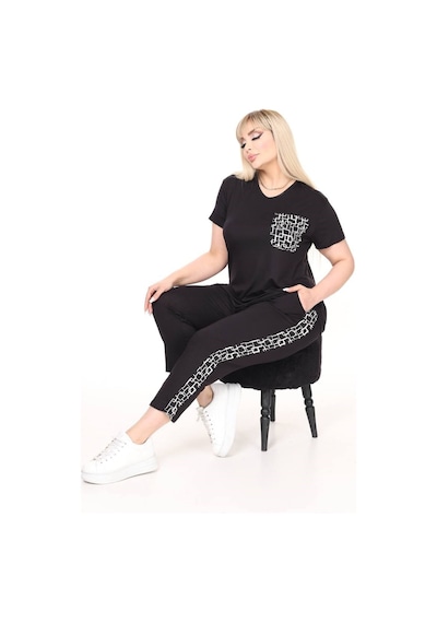Kısmet Sepeti Kadın Kapri Tshirt İkili Cep Detaylı Viskon Penye Şık Takım siyah