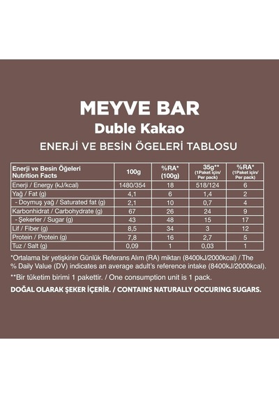 Fellas Meyve Bar, Duble Kakaolu, 35gr X 12 Adet