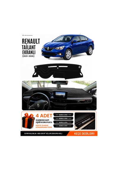 Renault Talıant Ekranlı 2021-2026 Uyumlu Torpido Örtüsü, Torpido Kılıfı - Siyah - Da001