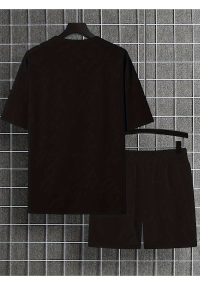 Uyguntarz Unisex Papatyakelebek Tasarım Basklı Tshirt Eşofman Takımı Siyah