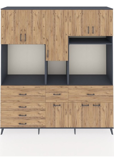 Hyperion Dolap 10 Raflı 6 Çekmeceli 8 Kapaklı 220x44x243 Antrasit-çam/çam Çok Renkli Hyperion Dolap 10 Raflı 6 Çekmeceli 8 Kapaklı 220x44x243 Antrasit-çam/çam Çok Renkli