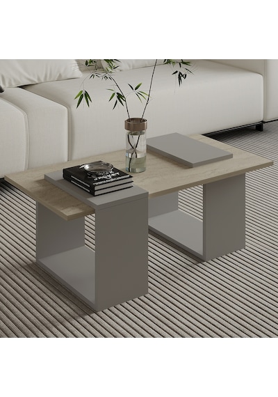 Matris Modern Orta Sehpa Geometrik Tasarım Ve Şık Detaylar Gri/traverten