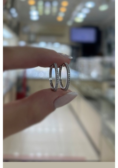Gümüş İnce Taşlı 1,5 Cm Halka Küpe Nz3121 Tre