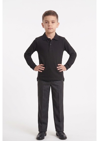 Nacar Store Unisex Çocuk Uzun Kollu Polo Yaka Lakost Okul Tişörtü Siyah