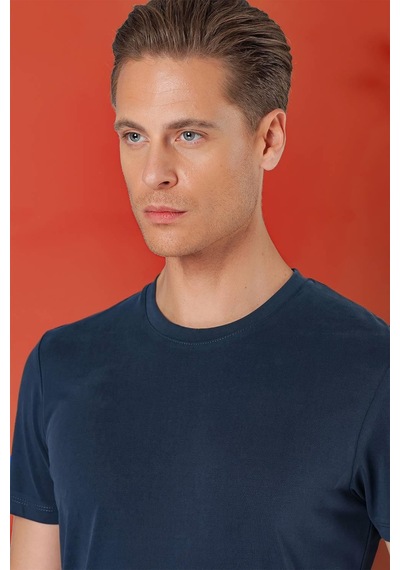 Efor Slim Fit Bisiklet Yaka %100 Pamuk Lacivert Tişört Ts 878 Lacivert