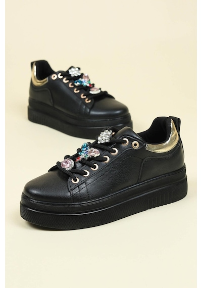 Taşlı Sneakers Siyah-Siyah