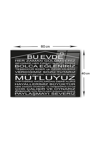 Decorita Cam Ocak Arkası Koruyucu | Bu Ev-Siyah Fon | 40cm x 60cm