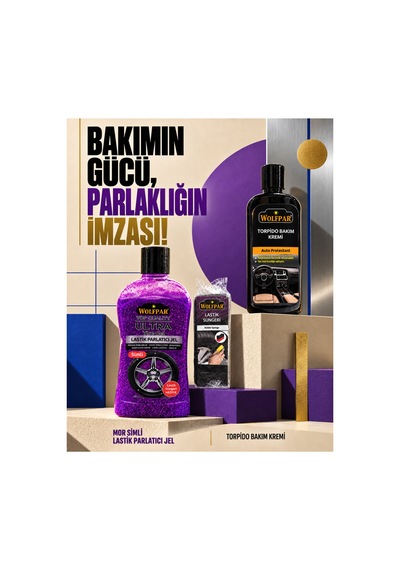 Mor Simli Lastik Parlatıcı Jel Ve Torpido Bakım Kremi Lastik Süngerli Araç Bakım Seti