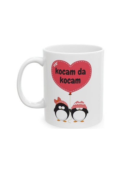 Kocam Da Kocam Sevgili Çift Örgü Penguenler - Doğum Günü Hediyesi - Hediye Porselen Kupa Bardak Beyaz