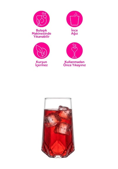 Lav Valeria Cam Meşrubat Bardağı 6'lı 460 ml (Büyük Su/Kokteyl/Soğuk Kahve Bardağı )