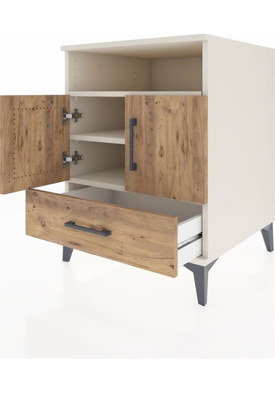 Kronos Komodin 3 Raflı Tek Çekmeceli 2 Kapaklı 60x59x80 Aytaşı-çam Aytası
