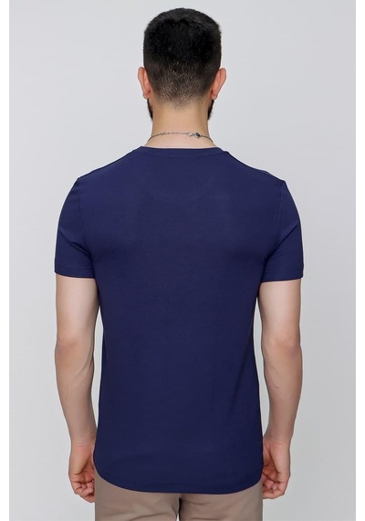 Efor Slim Fit Bisiklet Yaka Düz Pamuklu Lacivert Tişört Ts 823 Lacivert
