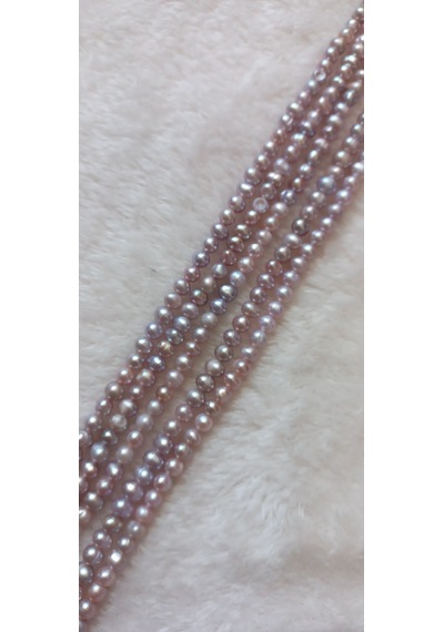 Pastel Pembe Lavanta Kum İnci Kolye 3-4 Mm 5 Dizi 35 Cm İnce Klipssiz Mor